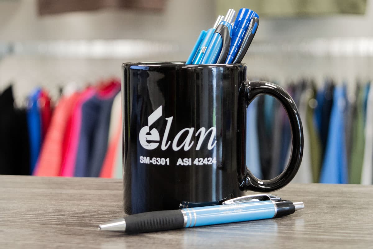 Branded mug and pens
